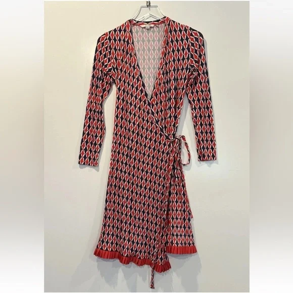 Boden Red White & Blue Geometric Print Wrap Dress Womens Size 4R (258) - Picture 1 of 5